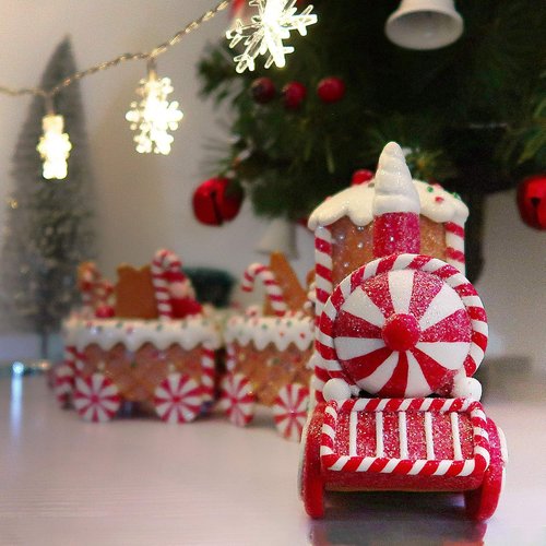 KPCB Tech Gingerbread Christmas Decorations - Prelit Gingerbread Train Figurines - 21.85" Lighted Holiday Decor with Timer for Table Centerpieces