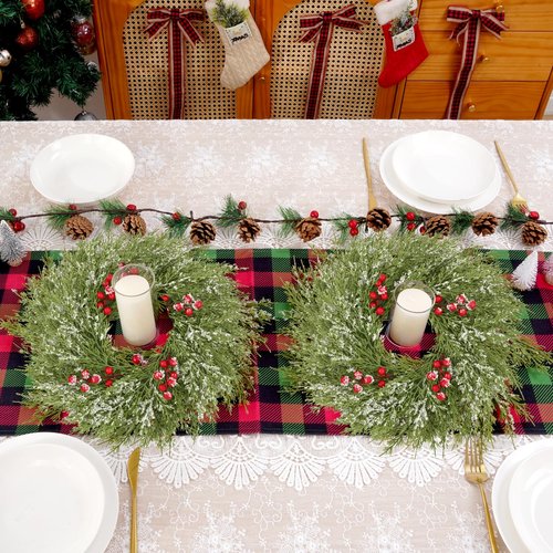 6 Pcs 14 Inch Small Christmas Wreath, Christmas Wreaths for Windows, Winter Mini Wreaths Christmas, Cabinet Wreaths for Kitchen, Window Decorations for Front Door Candle Rings Outdoor Indoor