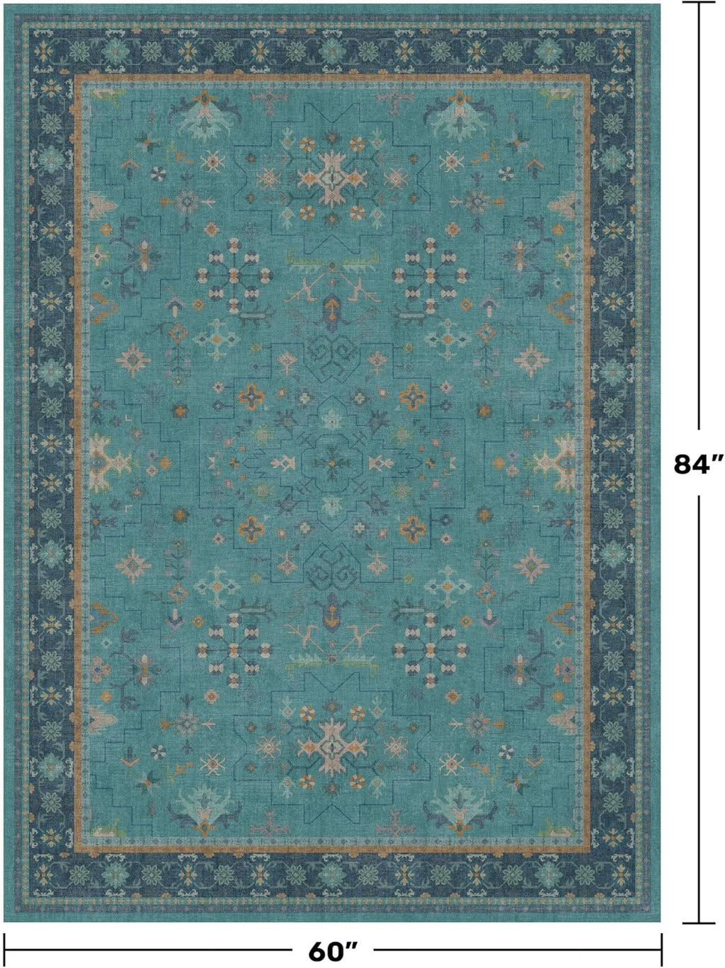 Skiennix 5x7 Teal Rug - Boho Turquoise Living Room Carpet | Washable Non-Slip Design