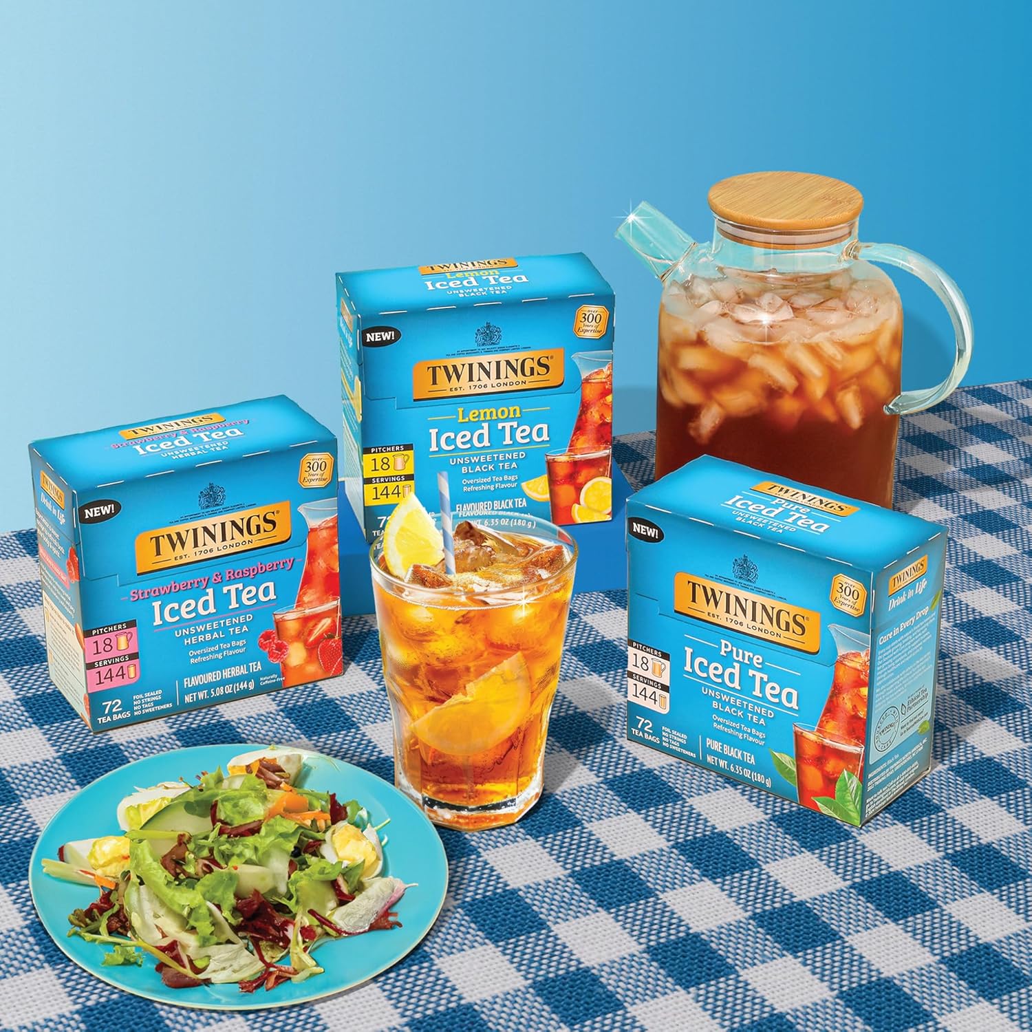 Twinings Strawberry & Raspberry Herbal Iced Tea - 72 Oversized Tea Bags | Unsweetened & Caffeine-Free
