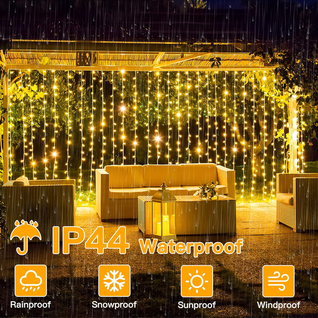 Ollny Curtain Lights - 200 LED String Lights with Remote & Timer | 6.6x6.6ft Warm White Fairy Light for Indoor Decor