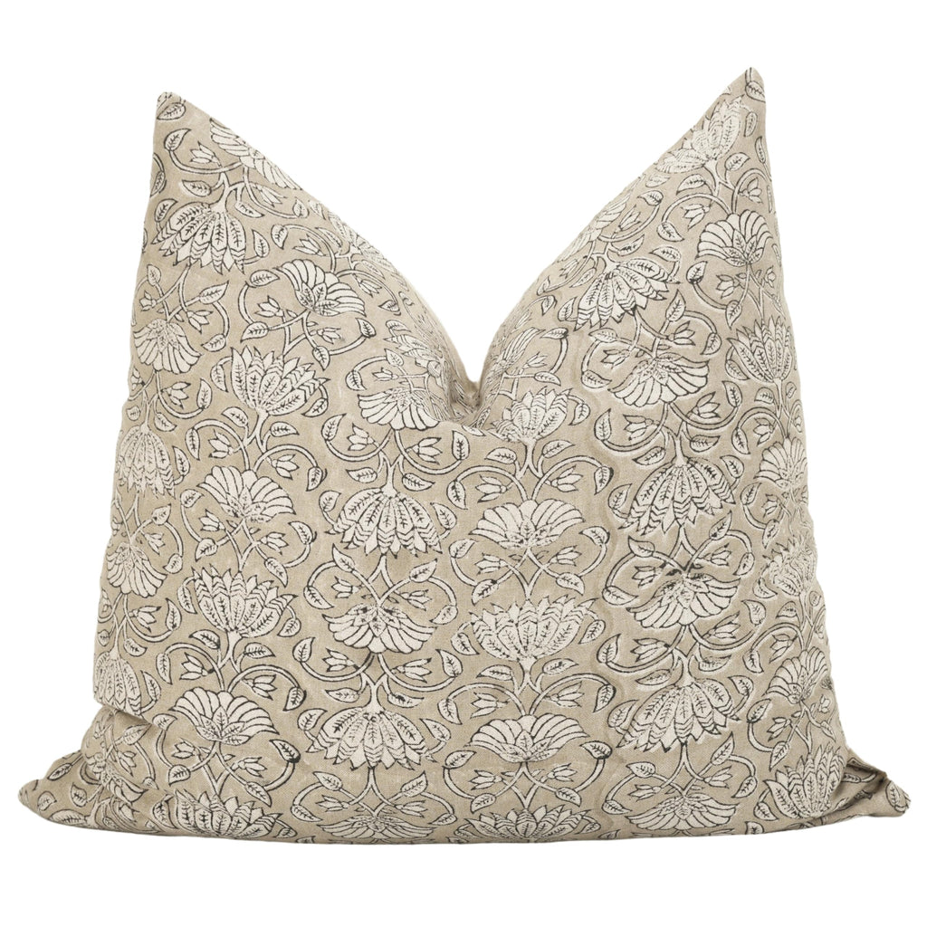 Handmade Block Print 100% Thick Cotton 20 x 20 inch Throw Pillow Cushion Cover with Zipper - Pillowcase for Bedroom, livingroom, Couch, Sofa, Outdoor, Chair, Bed, Home Décor-Margot (Muslin Beige 1)