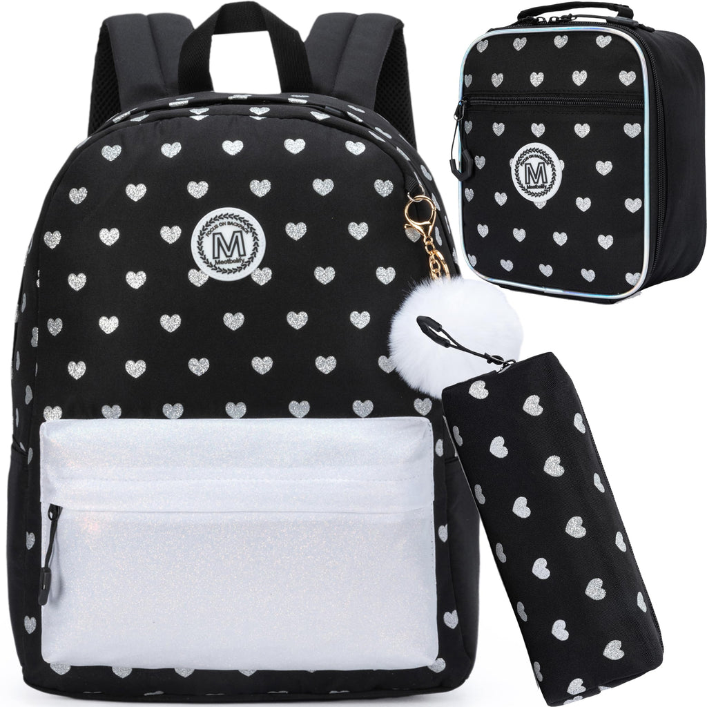 ZBAOGTW Backpack for School Girls Backpack for Girls Travel Backpacks Black Laptop Backpacks Schoolbags for Kids Backpacks Ages 8-10 with Lunch Box Pencil Case Sets for Elementary High School Girl