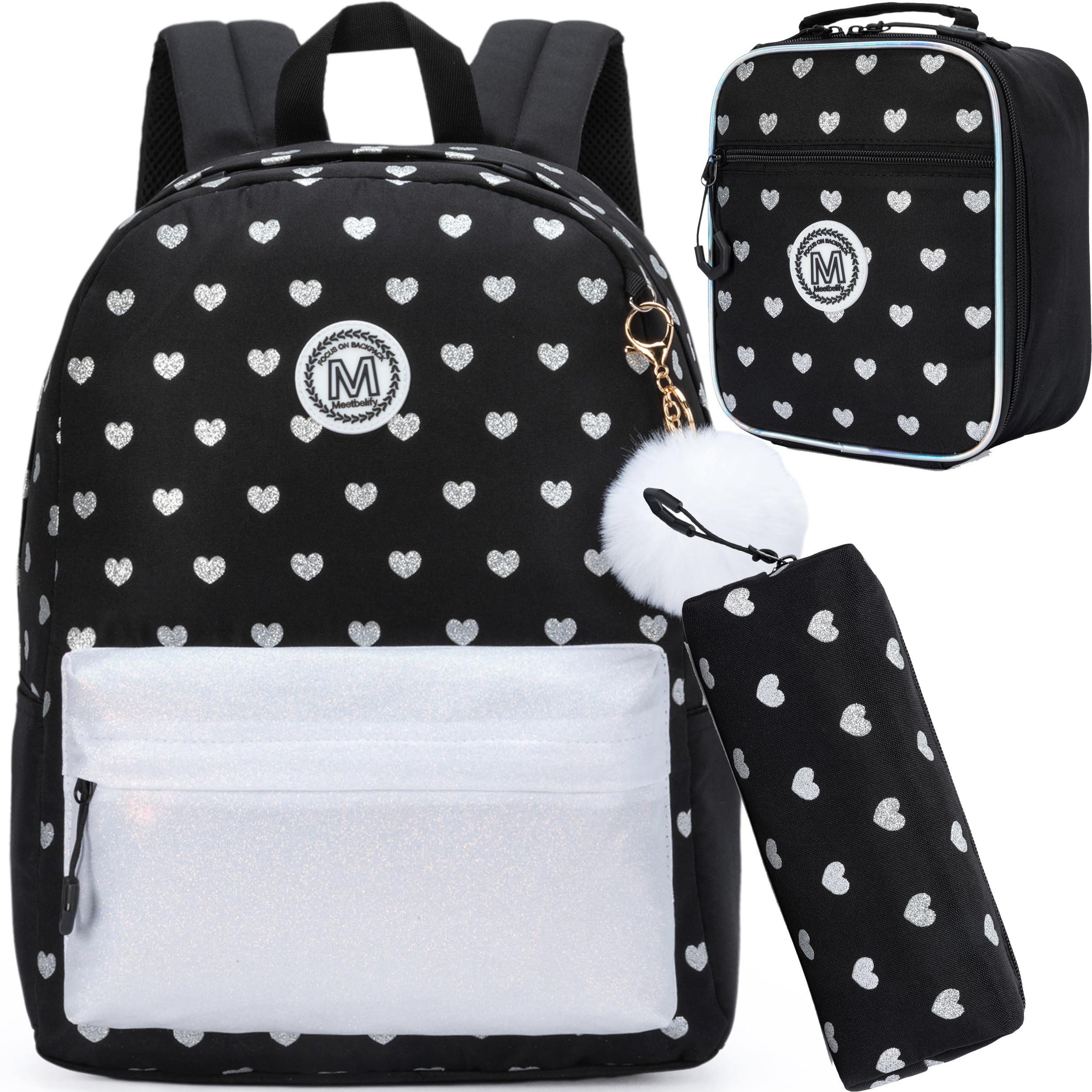ZBAOGTW Backpack for School Girls Backpack for Girls Travel Backpacks Black Laptop Backpacks Schoolbags for Kids Backpacks Ages 8-10 with Lunch Box Pencil Case Sets for Elementary High School Girl