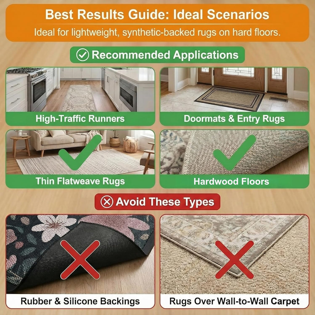 Skiennix 12 PCS Rug Gripper - Non-Slip Double-Sided Carpet Tape for Hardwood Floors | Black