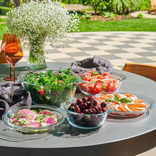 Le'raze 6-Piece Glass Tureen Bakeware Set - Durable Borosilicate Dishes with Lids, Microwave Safe, Clear Casserole Cookware