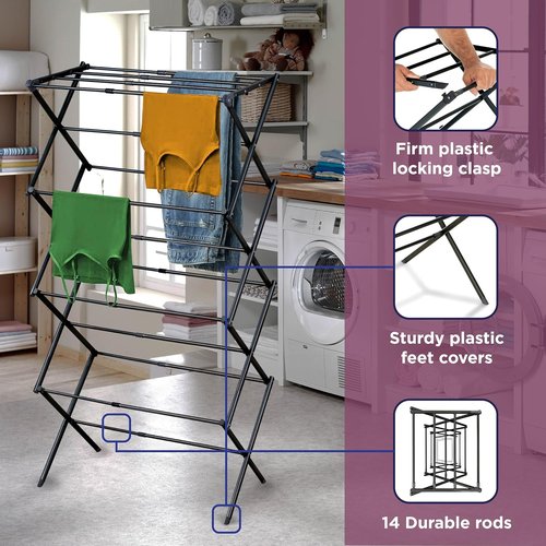 BLACK+DECKER 4-Tier Clothes Drying Rack - Expandable & Collapsible, Space-Saving Design for Towels & Delicates