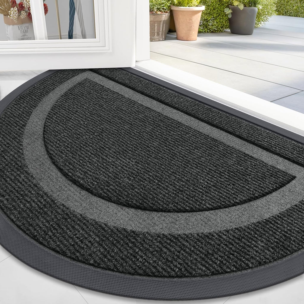 OLANLY Half Circle Door Mat - Waterproof All-Season Welcome Mat | Sturdy Natural Rubber, 36x24, Black