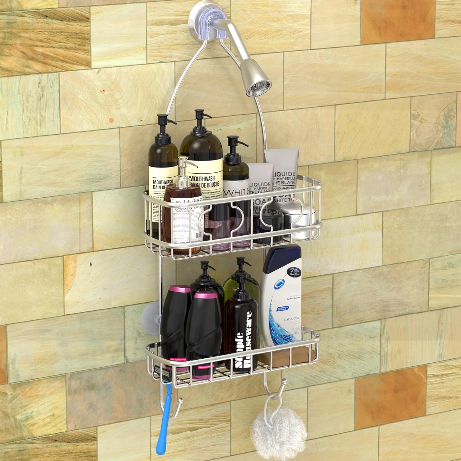 Simple Houseware Stainless Steel Shower Head Caddy Organizer - Durable & Spacious (24 x 10.2 x 4.25 Inches)