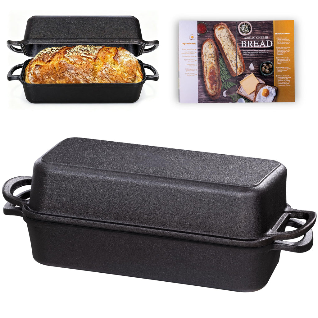 Vanderlume 11x5 Inch Cast Iron Loaf Pan with Lid, Large Dutch Oven Bread Loaf Pan for Sourdough, Homemade Bread Baking, Even Heat Distribution, 5.8Qt