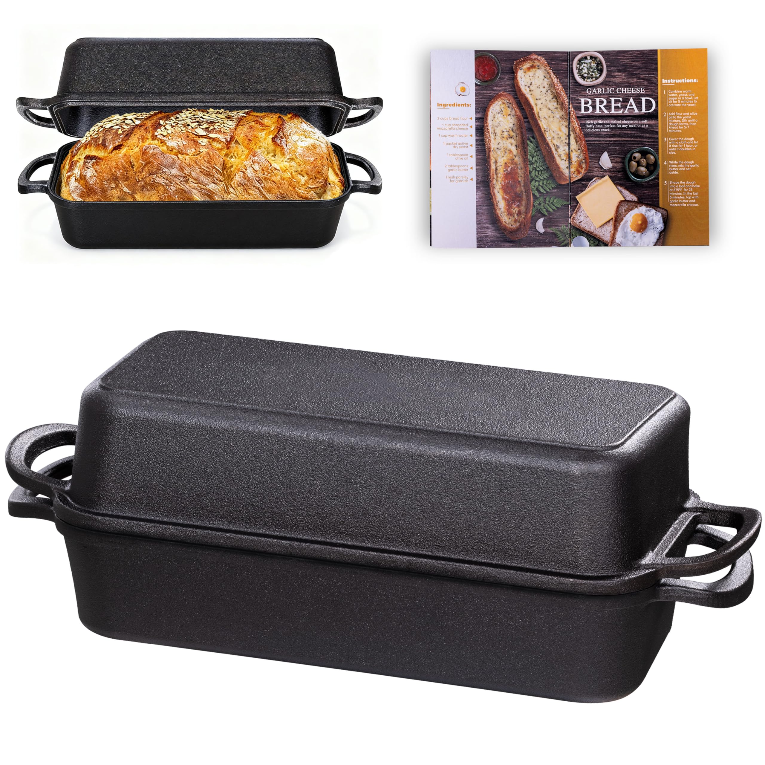 Vanderlume 11x5 Inch Cast Iron Loaf Pan with Lid, Large Dutch Oven Bread Loaf Pan for Sourdough, Homemade Bread Baking, Even Heat Distribution, 5.8Qt
