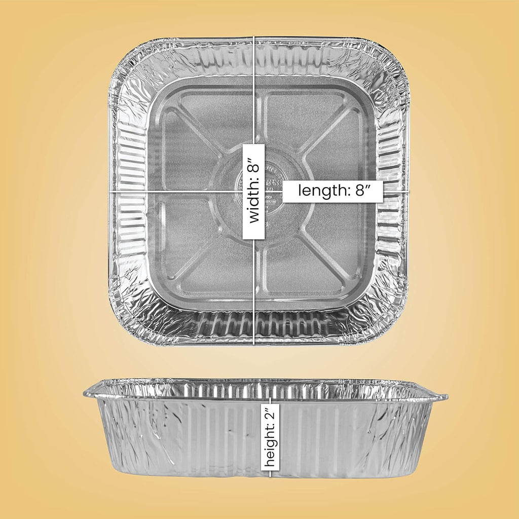 PLASTICPRO Disposable Aluminum Baking Pans - 8'' Square Foil Bakeware for Cakes & Lasagna | Pack of 10