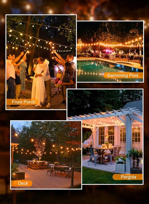 Brightown Outdoor String Lights - 50FT Shatterproof Globe LED Lights | IP65 Waterproof & Dimmable for Patio, Backyard, Bistro, Deck, Balcony