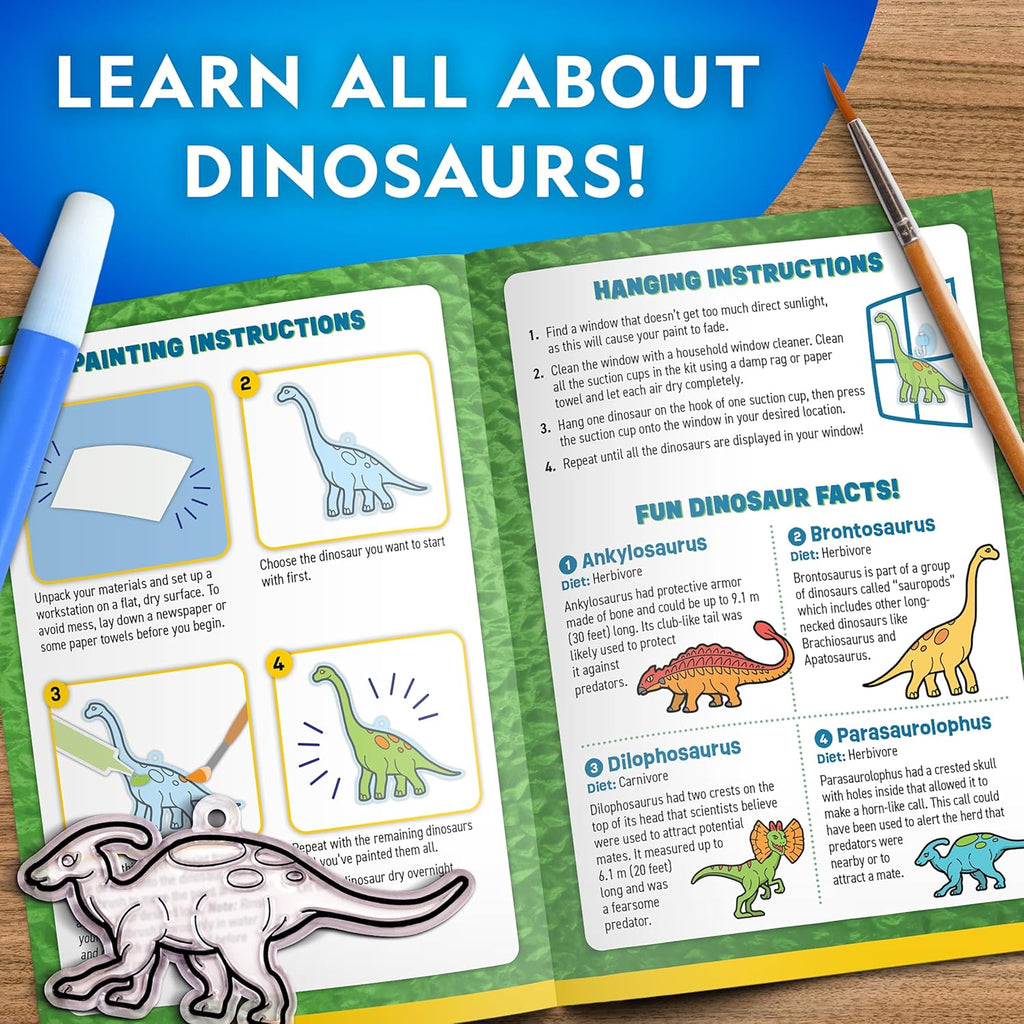 National Geographic Kids Stained Glass Kit - Glow in The Dark Dinosaur Crafts for Ages 4-8 | Window Art Set
