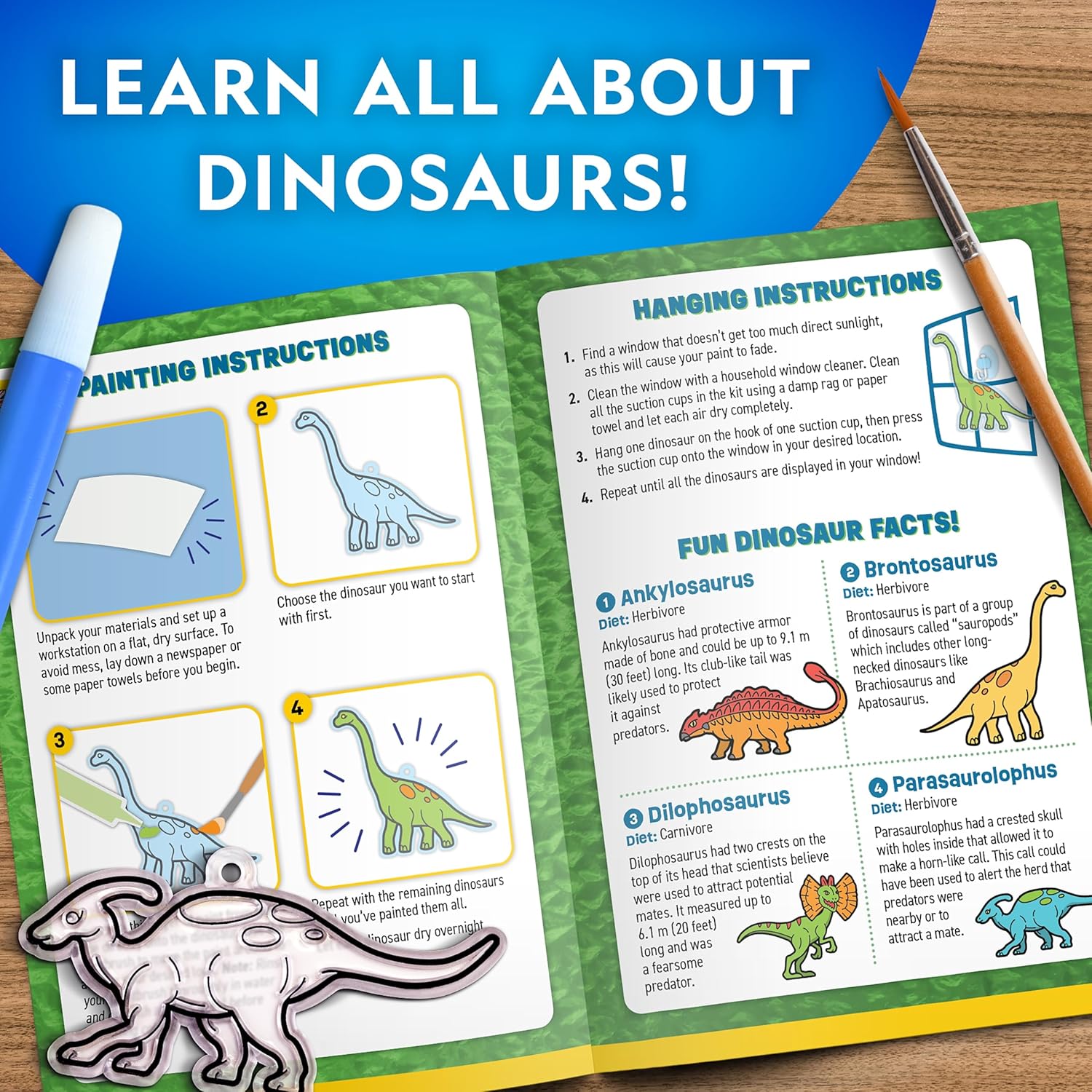 National Geographic Kids Stained Glass Kit - Glow in The Dark Dinosaur Crafts for Ages 4-8 | Window Art Set