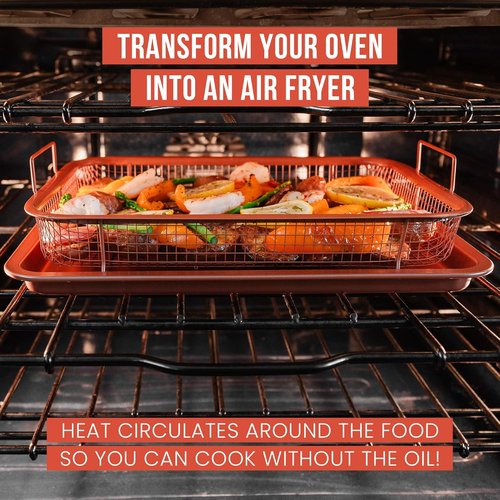 Chef Pomodoro Air Fryer Tray - Copper Crisper & Baking Pan Set for Toaster Oven | 2-Piece Rectangle