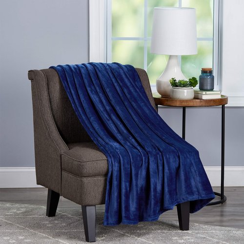 Lavish Home Velvet Throw – Oversized Microfiber Velvet Solid Polyester Throw Blanket – Breathable and Machine Washable by LHC (Midnight Blue)