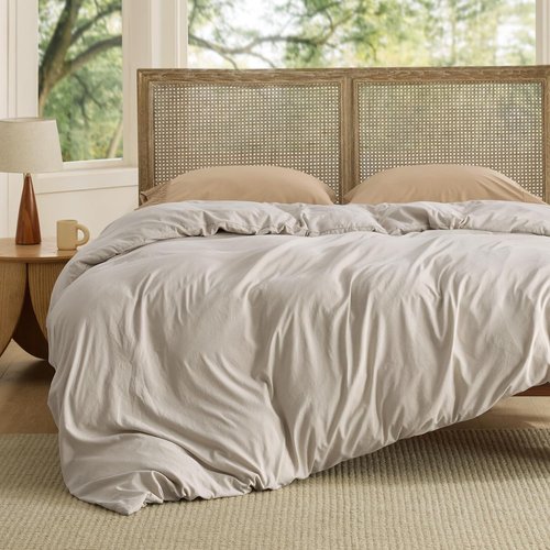 Bedsure King Duvet Cover - Soft Prewashed Cotton-Like Polyester, 120x98 Inches, Linen Design