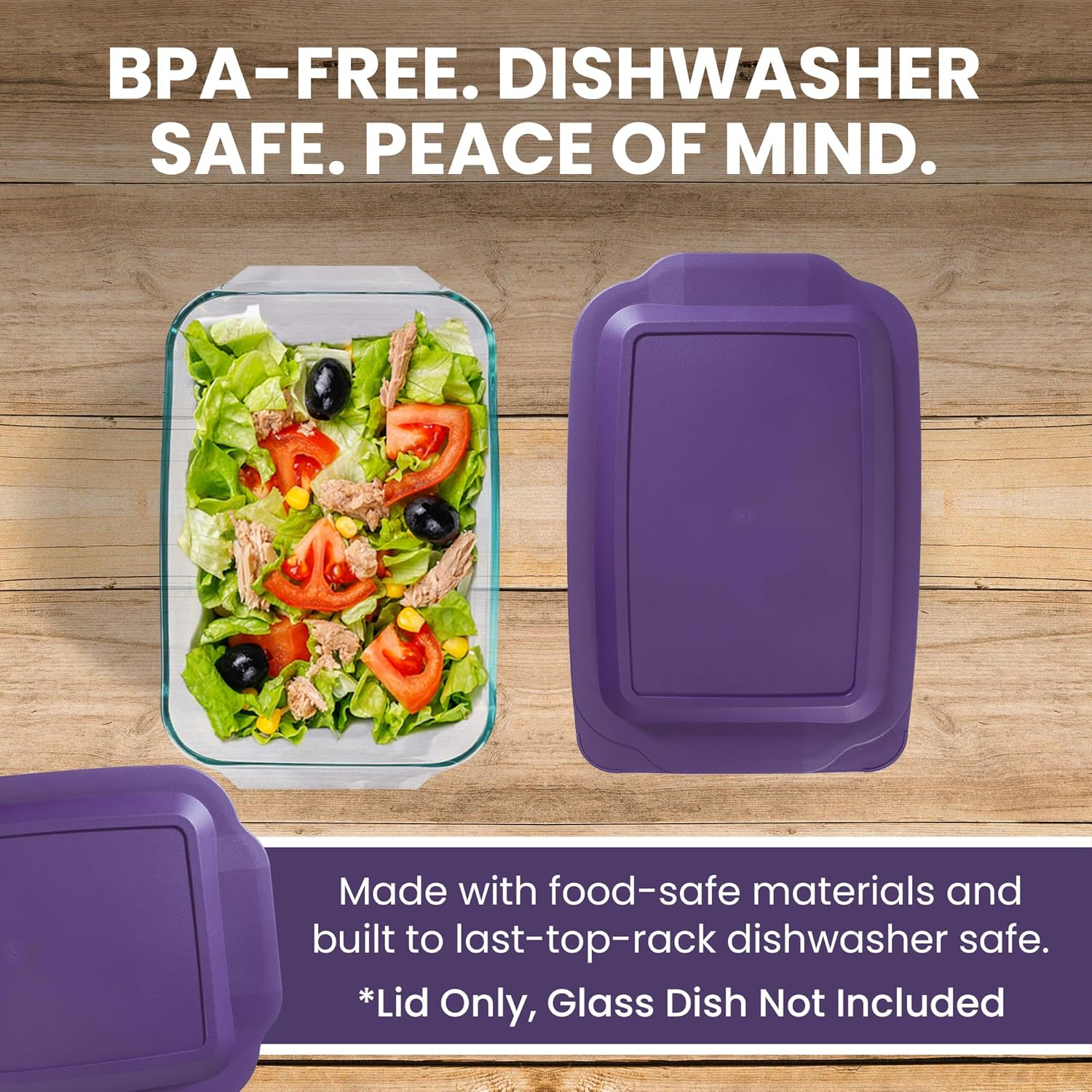 Pyrex Replacement Lid - Fits 9x13 Glass Casserole Baking Dish | Purple Tab Handle 3-Quart Model 233-PC
