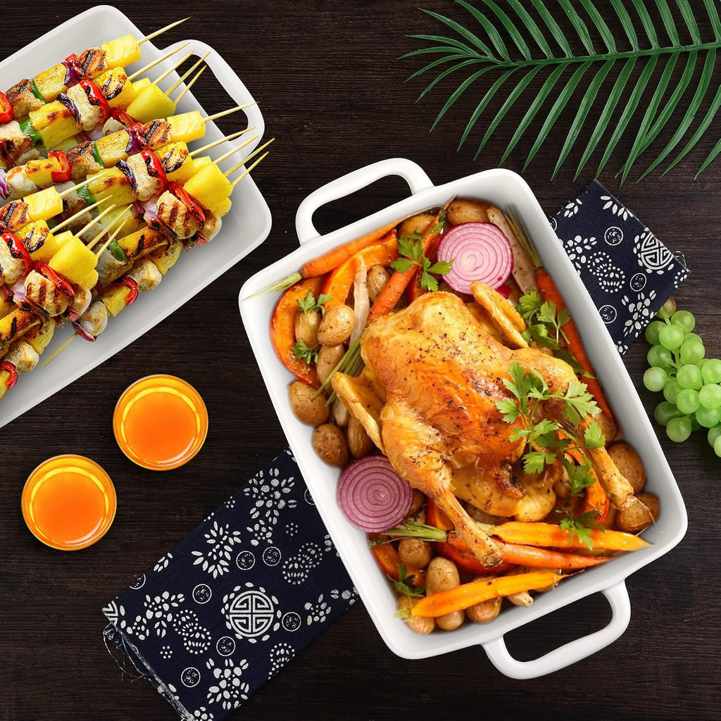 9 x 13 Ceramic Baking Dish by [Brand Name] - Large Lasagna Pan with Double Handles for Easy Cooking - White