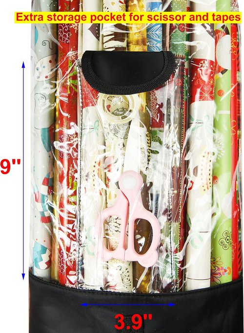 Freegrace Gift Wrap Organizer - Large 9" x 40.9" Tearproof Storage Bag for Wrapping Paper | Space-Saving Design (Black)