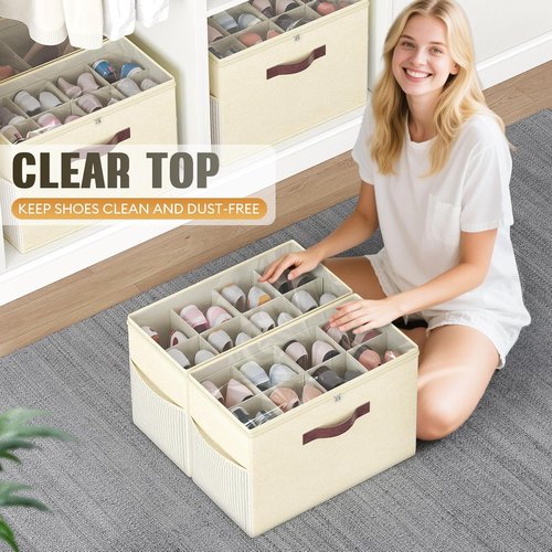 Budding Joy 90L Large Storage Bags - 6 Pack Foldable Closet Organizers & 2 Pack Clear Shoe Organizers