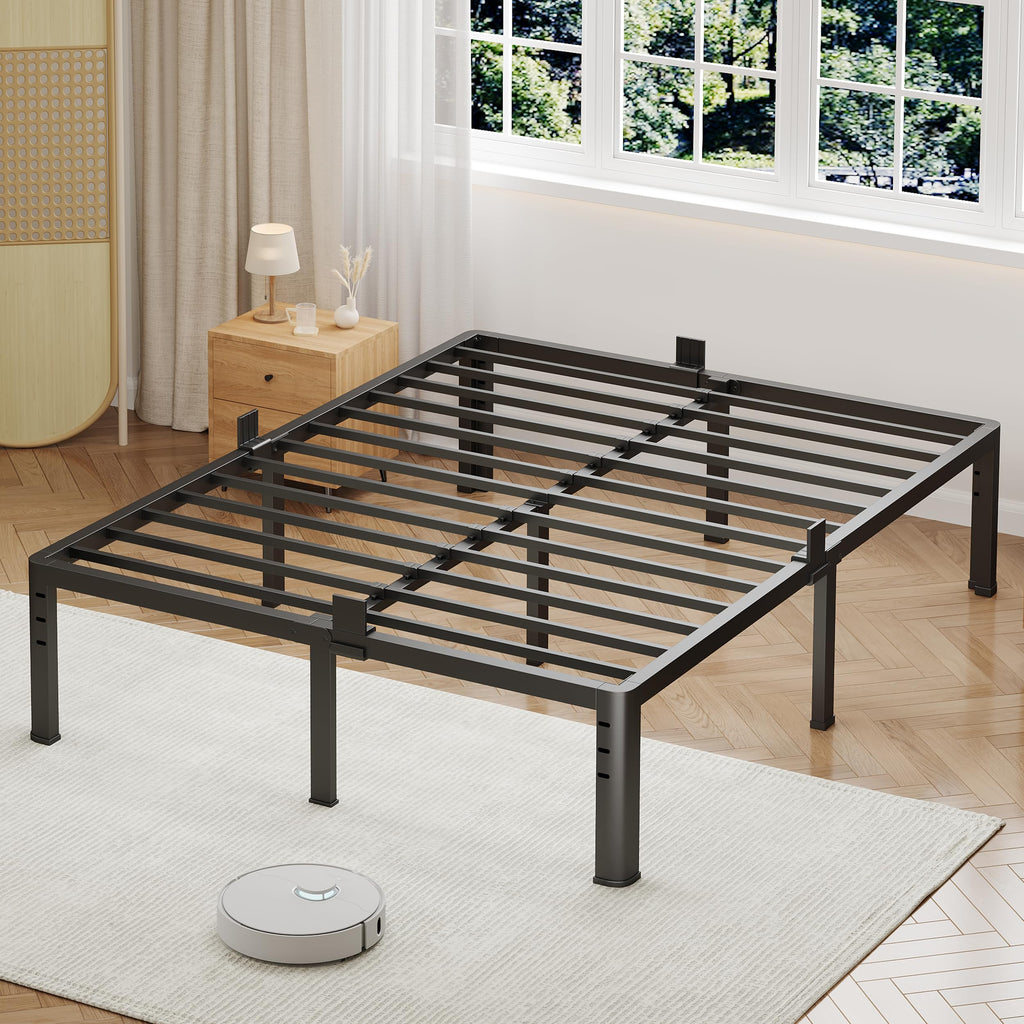 NKZ 14 Inch Queen Bed Frame, Sturdy Metal Platform with Round Corner Legs, 3,500 lbs Heavy Duty Steel Slat Support, Easy Assembly, Noise Free, No Box Spring Needed