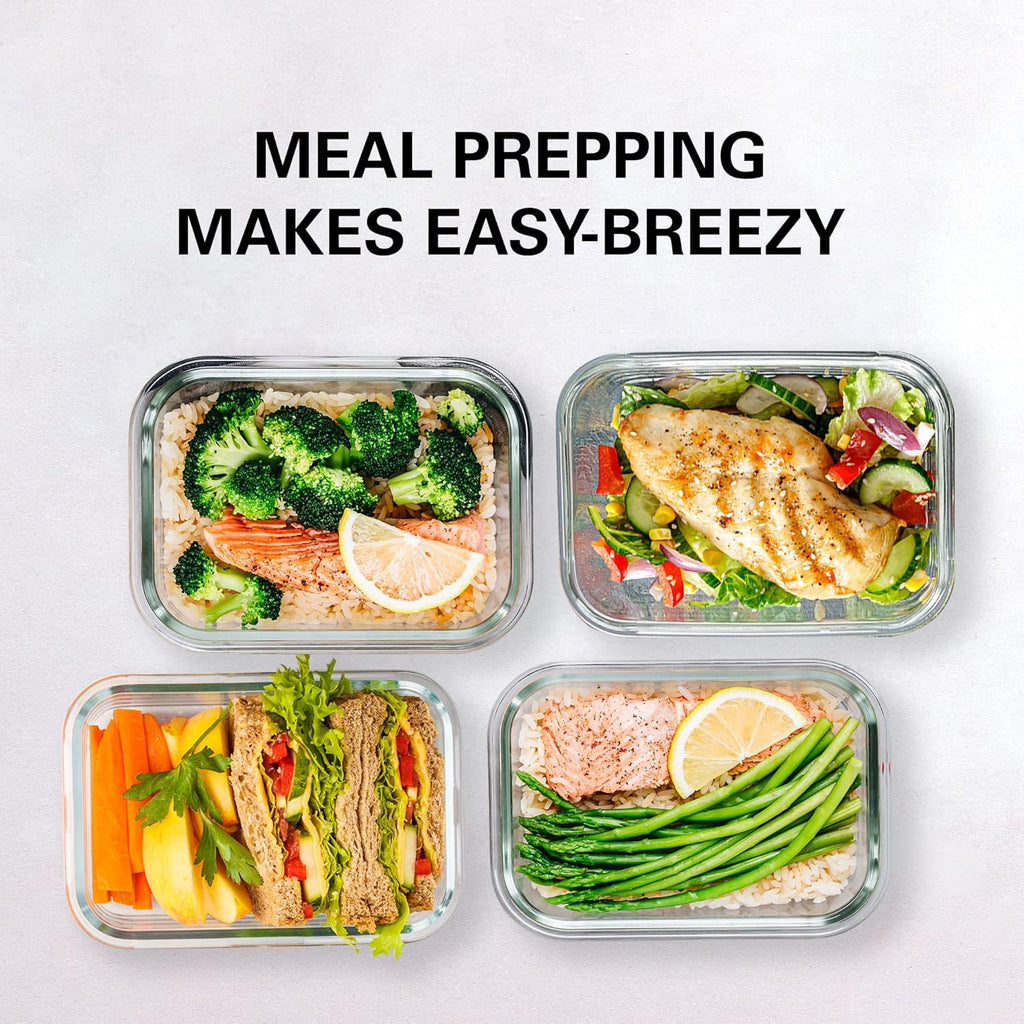 Razab 30 Oz Glass Meal Prep Containers - 16 Pc Set | Airtight, Leak-Proof & BPA-Free