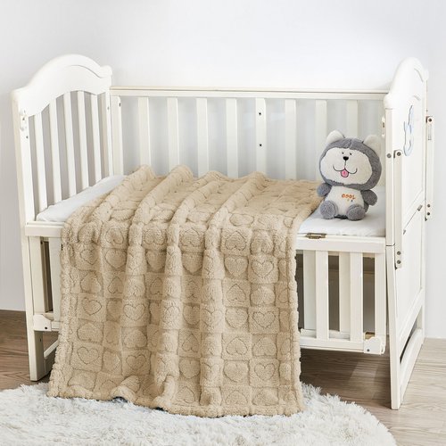 Yurhap Fleece Baby Blanket Heart Checkered, Ultra Soft Cozy Baby Blankets for Boys Girls, Fluffy Infant Toddler Newborn Receiving Gifts for Crib Stroller 30"x40" (Khaki)