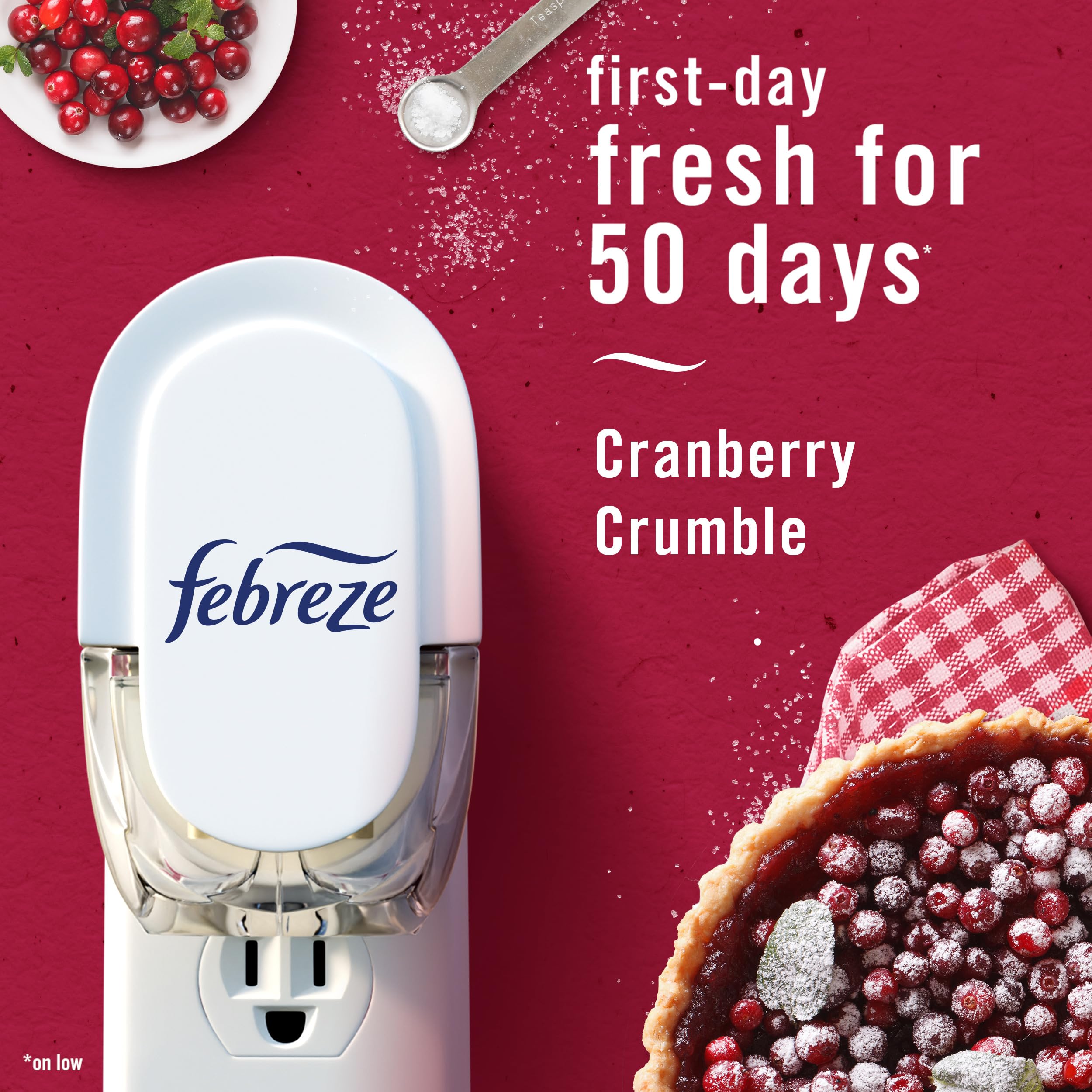 Febreze Plug In Air Freshener, Odor-Fighting Scented Oil Refill, Air Fresheners for Home and Bathroom and Kitchen, Long Lasting for Strong Odors, Cranberry Crumble Scent, 0.87oz Refills, 2 Count