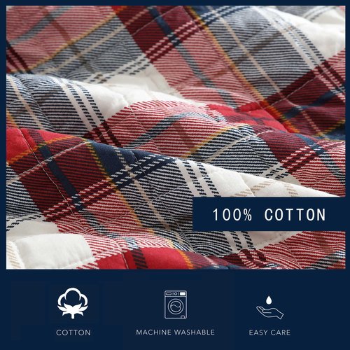 Nautica - Full/Queen Quilt Set, Super Soft Reversible Bedding with Matching Shams, Plaid Home Decor (Rosedale Red, Full/Queen)