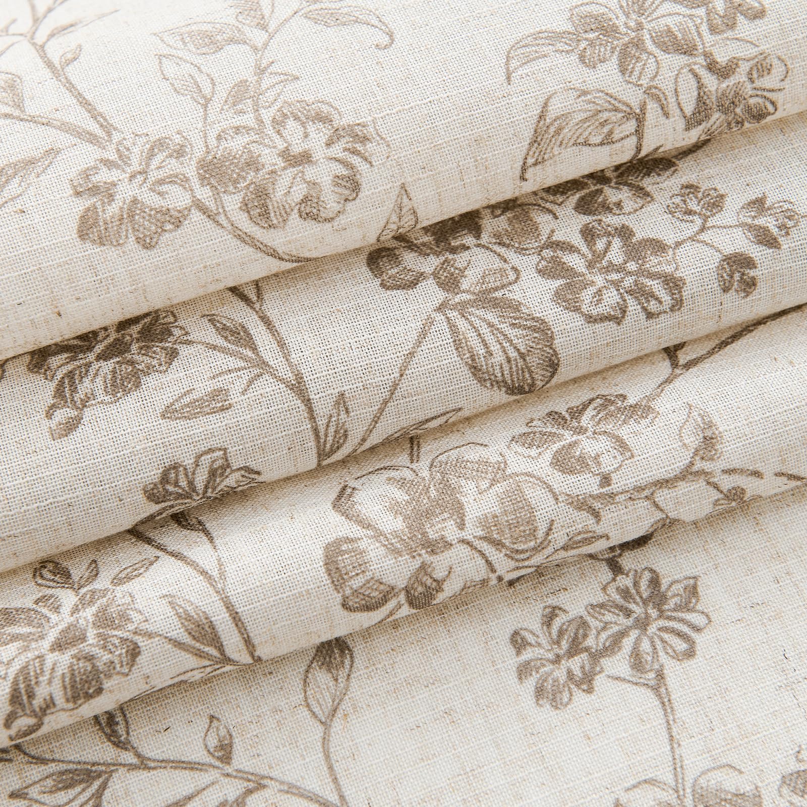 jinchan Floral Kitchen Curtains 45 Inch Linen Tier Curtains Farmhouse Cafe Half Window Drapes for Small Windows Light Filtering Taupe on Beige for Living Room Bathroom Back Tab 2 Panels