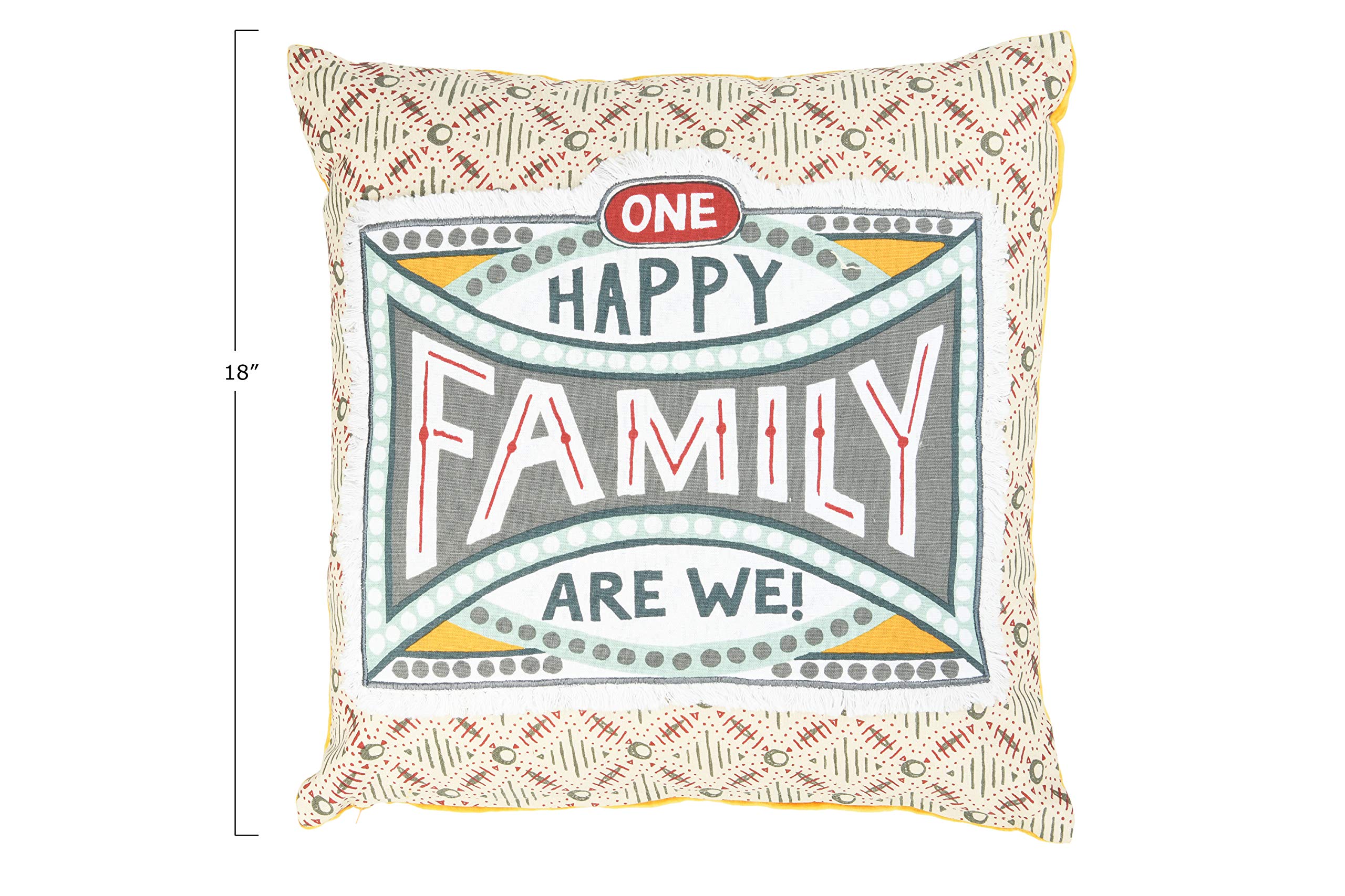 Creative Co-Op One Happy Family are We! Reversible Cotton Stamp Pillow with Solid Back (DF2555)