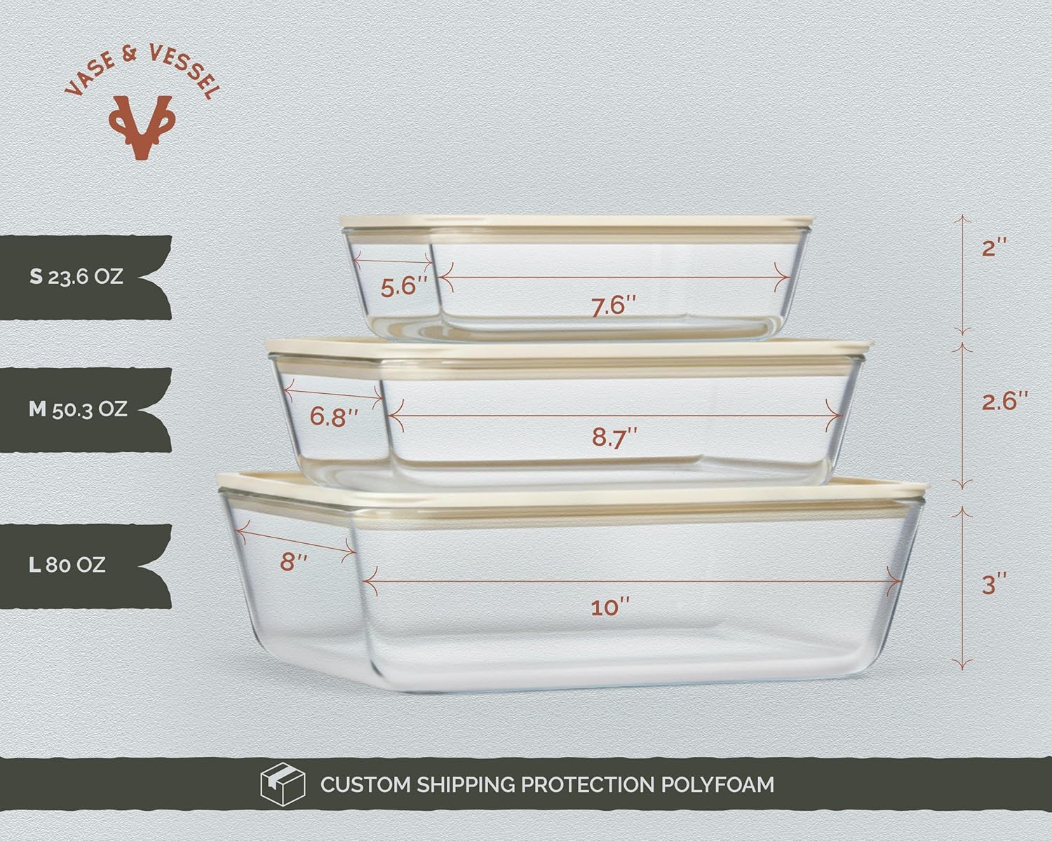 Skiennix Glass Storage Container Set - Borosilicate Glass with Tempered Lids | Airtight & Microwave Safe (Rectangular - Set of 3)