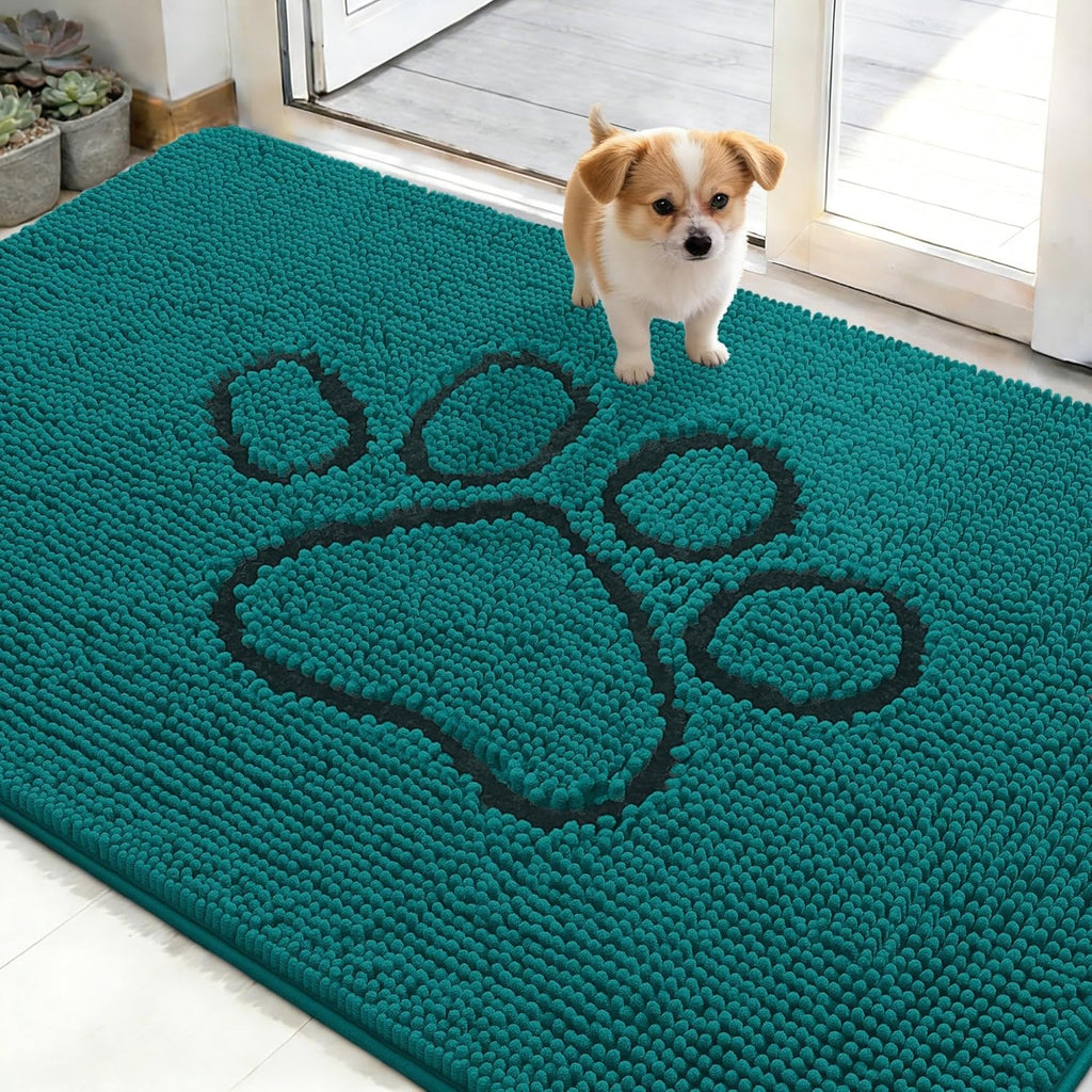 OLANLY Dog Door Mat - Absorbent Non-Slip Mud Mat for Muddy Paws | 48x30, Lake Blue, Quick Dry Chenille