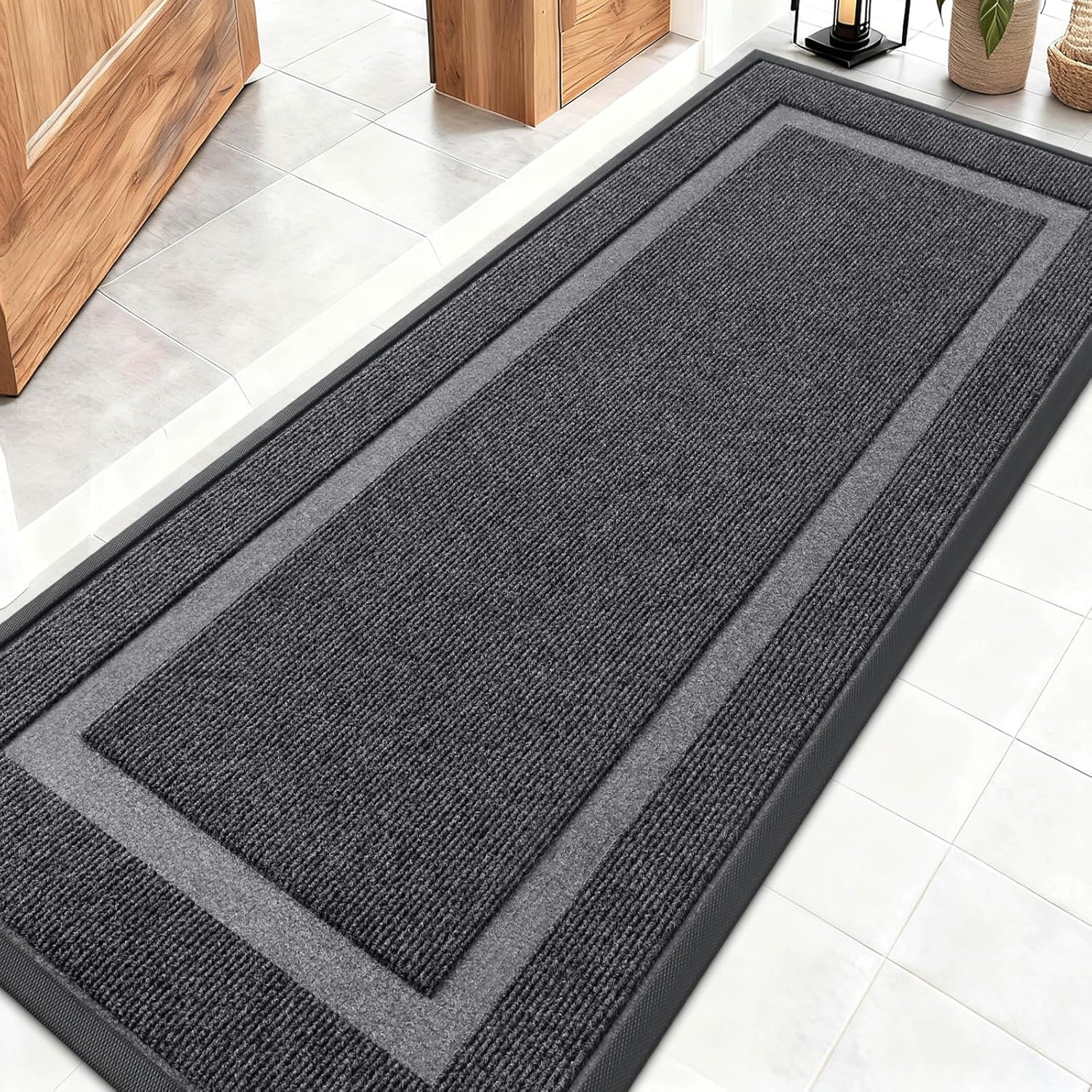 OLANLY Indoor Outdoor Front Door Mat - Waterproof All-Season Doormat, Sturdy Rubber, Easy Clean | 59x20, Grey