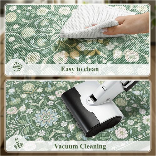 KIMODE Comfort Kitchen Mats for Floor Cushioned Anti Fatigue,Farmhouse Floral Spring Kitchen Rugs Sets of 2 Non Slip,Memory Foam Standing Carpet for Laundry Sink Office,Green