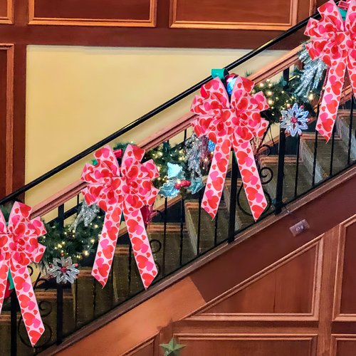 2Pcs Valentine's Day Bows, Pink Valentine's Day Wreath Bow With Heart Printed Gift Bow Tree Topper for Valentine's Day Wedding Holiday Mother's Day Front Door Wreath Indoor Outdoor Home Decorations