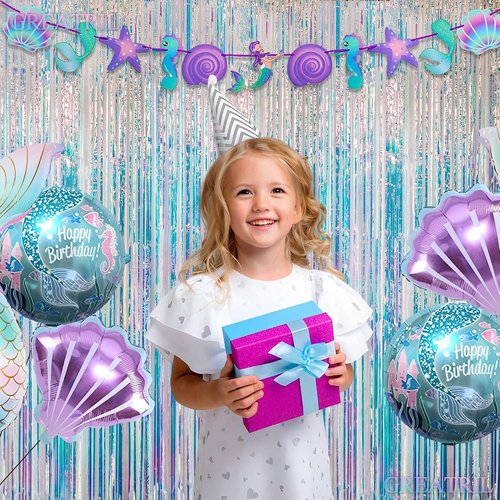 GREATRIL Iridescent Party Streamers Backdrop - Neon Holographic Tinsel Foil Curtain | 3.2ft x 6.5ft, 2 PCS