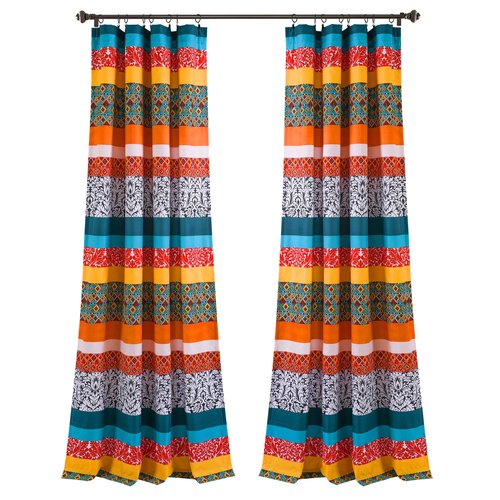 Lush Decor Boho Stripe Window Curtain Bohemian Geomatric Floral Design Panel Pair, 52" W x 84" L, Turquoise & Tangerine
