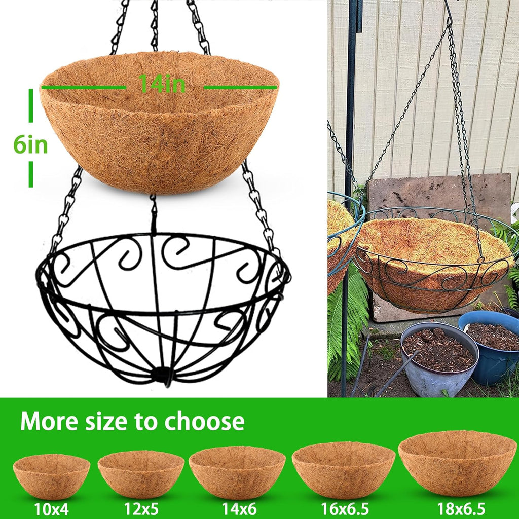 Skiennix 14-Inch Coco Liners - Natural Round Coconut Fiber Replacement for Hanging Baskets | 6 Pcs