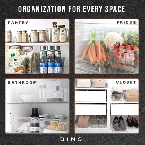 BINO Large Clear Plastic Storage Bins - 2 Pack | Pantry & Fridge Organizer | Kitchen Cabinet Solution