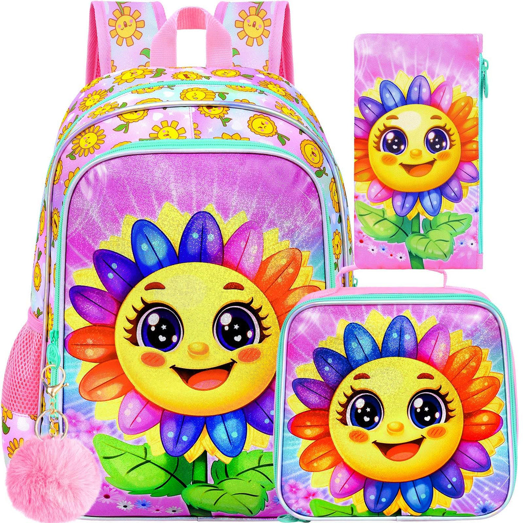 gxtvo 3PCS Girls Dog Bookbag, 16" Kids Backpackwith Lunch Box, Water Resistant School Bag for Elementary Preschool Toddler