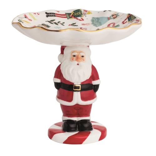 Christmas Santa Pedestal Candy Dish - Hand-Painted Ceramic Holiday Decor