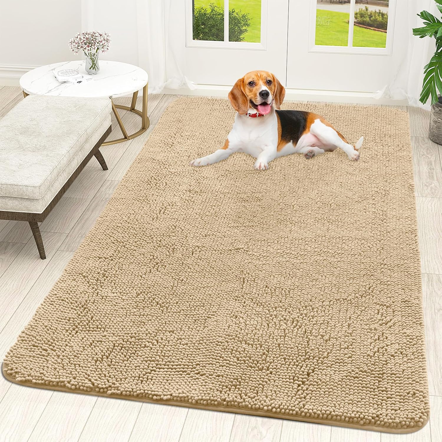 OLANLY Dog Door Mat - Absorbent Non-Slip Chenille for Muddy Paws | Quick Dry 70x46 Beige Indoor Carpet