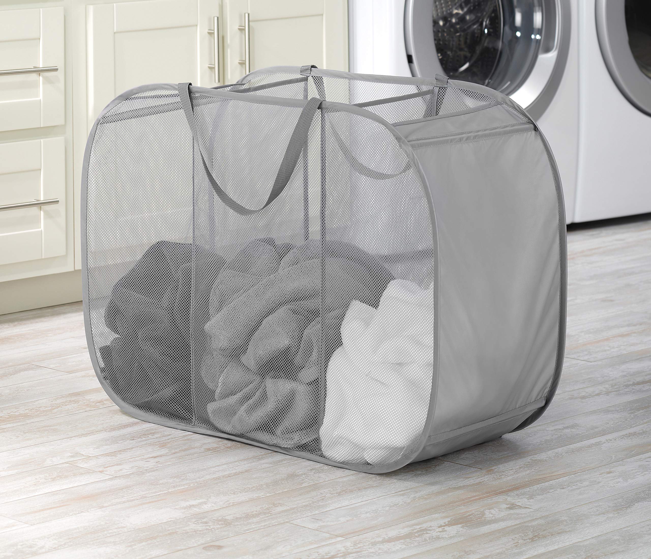 Whitmor Mesh Popup Laundry Hamper 3 Compartment Sortable Horizontal Collapsible Laundry Basket for Clothes Laundry Room Bedroom