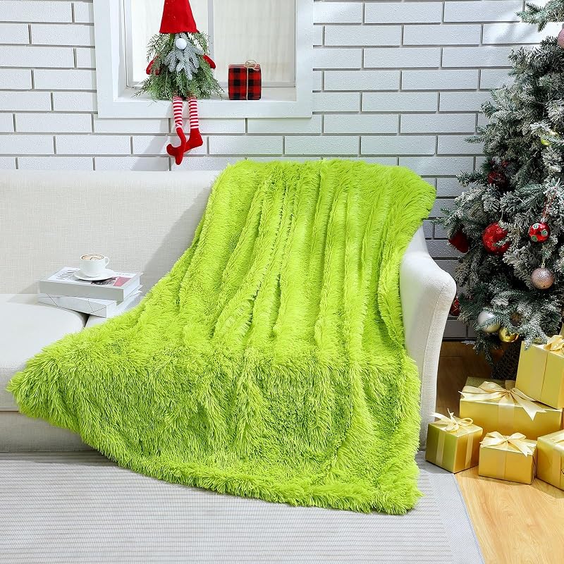 Buryeah Christmas Fuzzy Blanket Lime Green Throw Blanket 47 x 59 Inches — Velvet Back, 48 x 60 cm