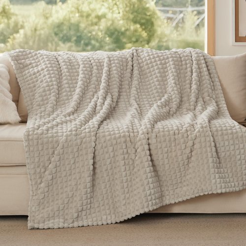 Bedsure Fleece Blanket for Couch - GentleSoft Warm, Cozy & Soft Throw Blanket for Women & Girls, Ideal for Chair & Bed, Linen, 50x60 Inches