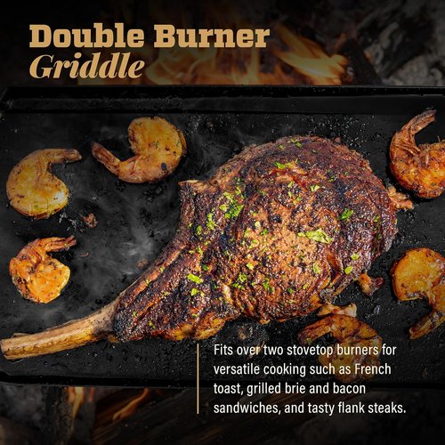 Lodge Blacklock Cast Iron Double Burner Griddle - Triple Seasoned for Indoor & Outdoor Cooking | 10" x 20" Size