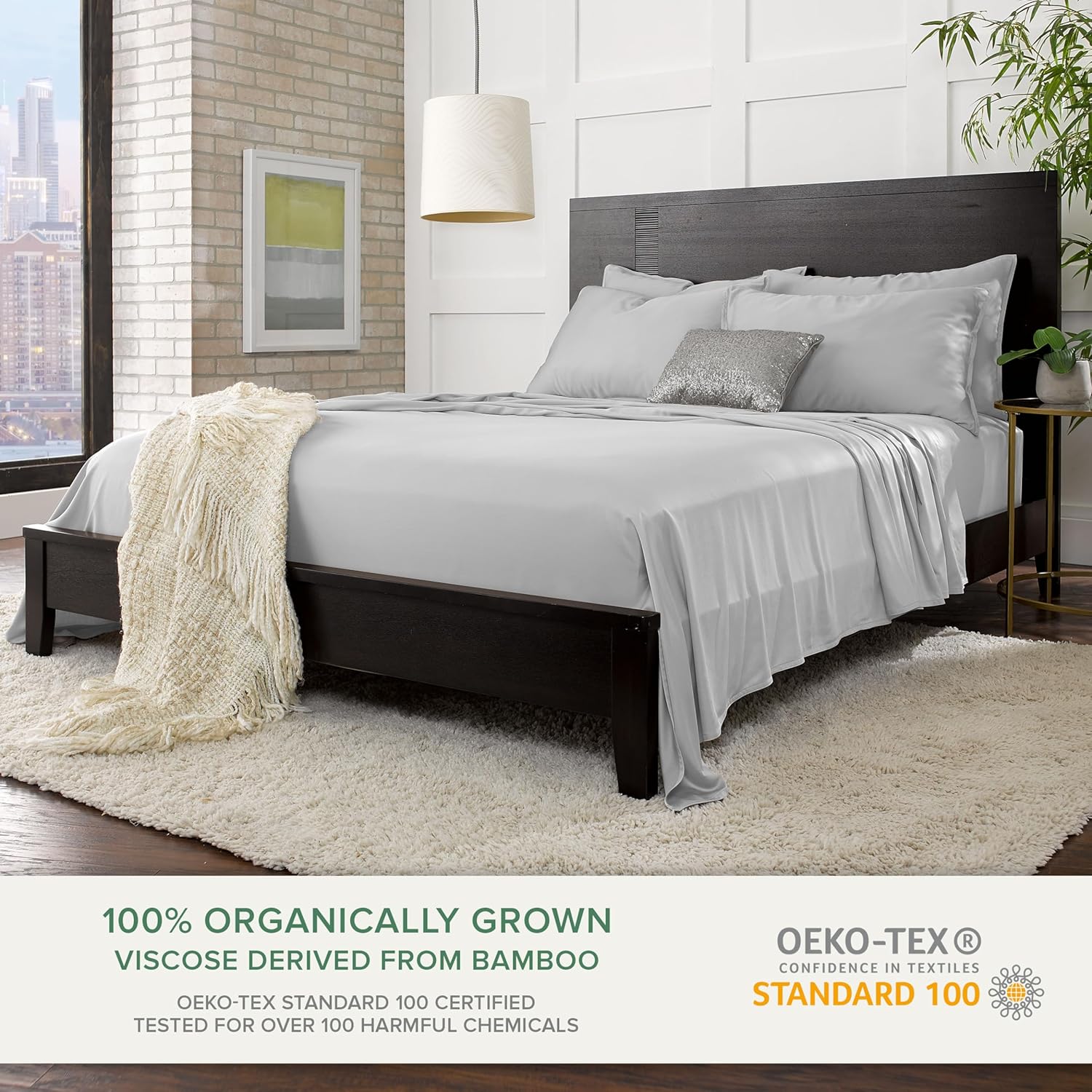 Pure Bamboo Twin Sheets - Luxuriously Soft 100% Organic Viscose Bed Sheet Set | Silver Pearl Color